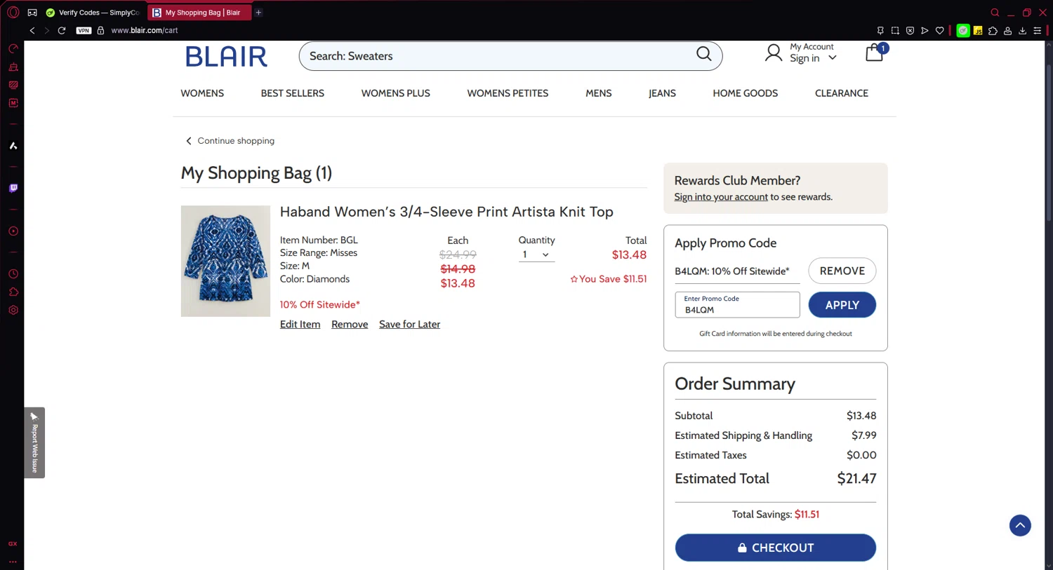 Haband checkout page showing Haband promo code box | Screenshot taken by SimplyCodes community member on May 3, 2025