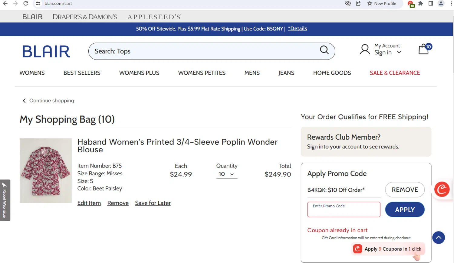 Haband promo code screenshot showing code B4KQK applied at Haband checkout page. Uploaded by SimplyCodes community member BitPay on Apr 22, 2025