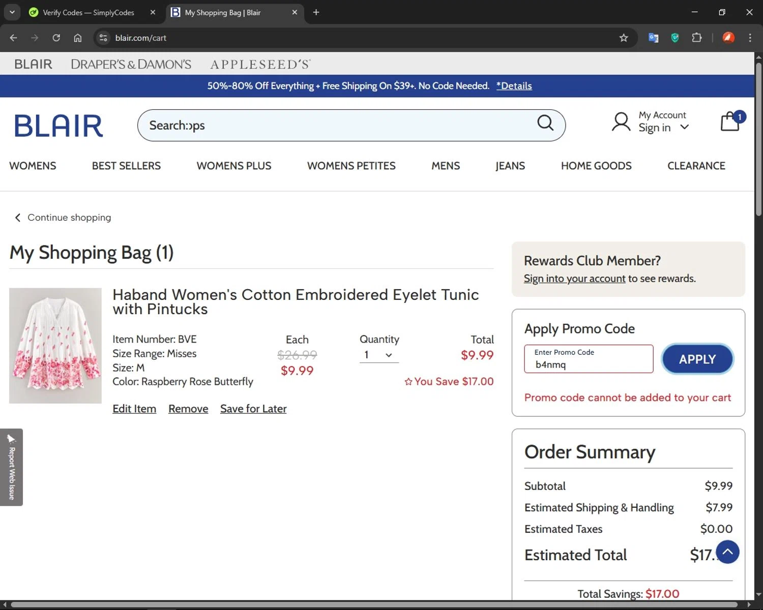 Haband promo code screenshot showing code b4nmq applied at Haband checkout page. Uploaded by SimplyCodes community member xReTuMa14x on May 5, 2025