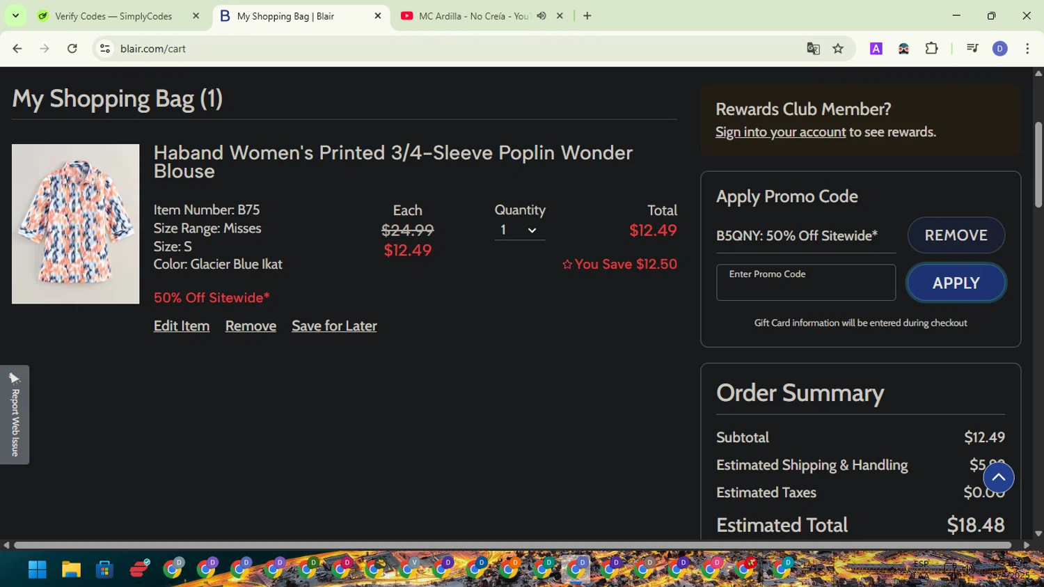 Haband promo code screenshot showing code B5QNY applied at Haband checkout page. Uploaded by SimplyCodes community member VoucherTitan8325 on Apr 29, 2025