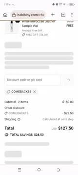 COMEBACK15 coupon verification screenshot