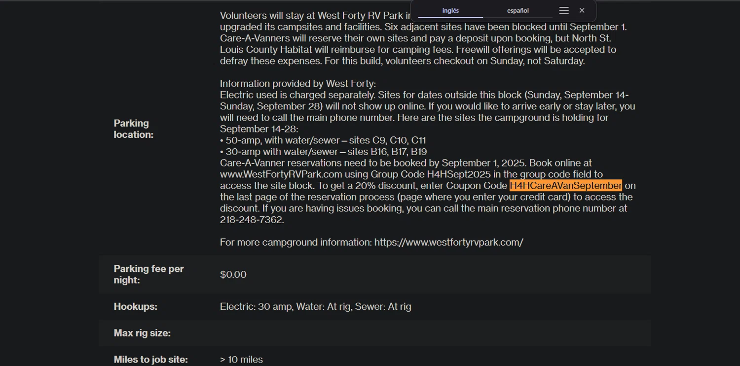 Habitat For Humanity coupon code screenshot showing code H4HCareAVanSeptember applied at Habitat For Humanity checkout page. Uploaded by SimplyCodes community member Nor_man on Jun 8, 2025
