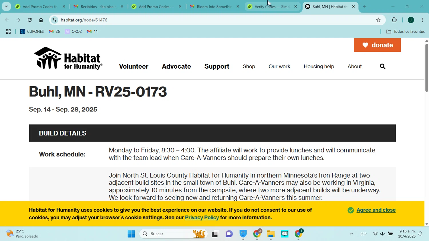 Habitat For Humanity coupon code screenshot showing code H4HCareAVanSeptember applied at Habitat For Humanity checkout page. Uploaded by SimplyCodes community member jorgejavierherrera on Apr 10, 2025