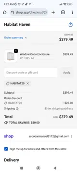 HABITAT20 coupon verification screenshot