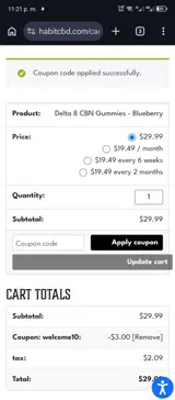 Welcome10 coupon verification screenshot