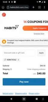 Habits 365 coupon verification screenshot