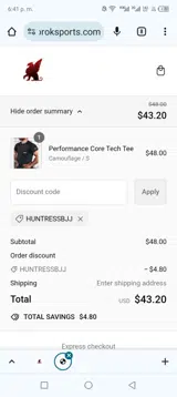 HUNTRESSBJJ coupon verification screenshot