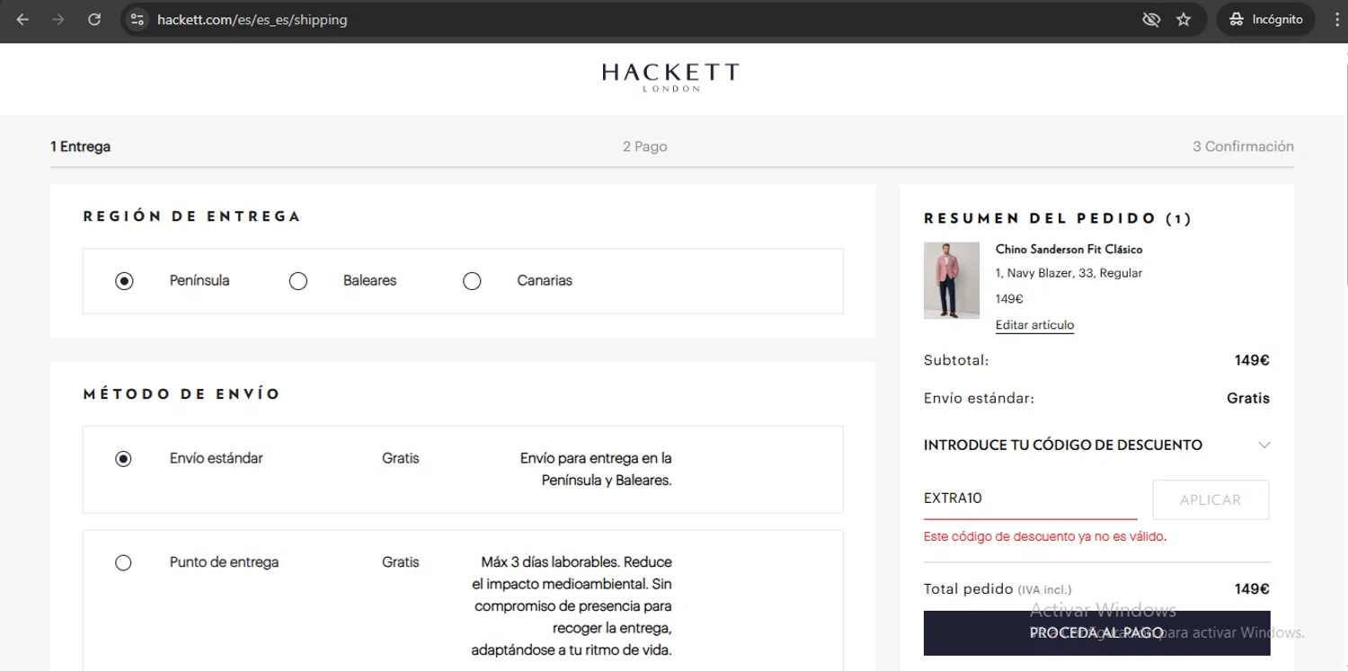 Hackett promo code screenshot showing code EXTRA10 applied at Hackett checkout page. Uploaded by SimplyCodes community member UchihaMadara on Aug 31, 2025