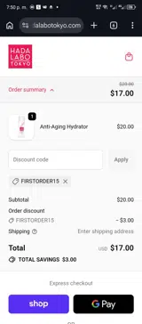 FIRSTORDER15 coupon verification screenshot