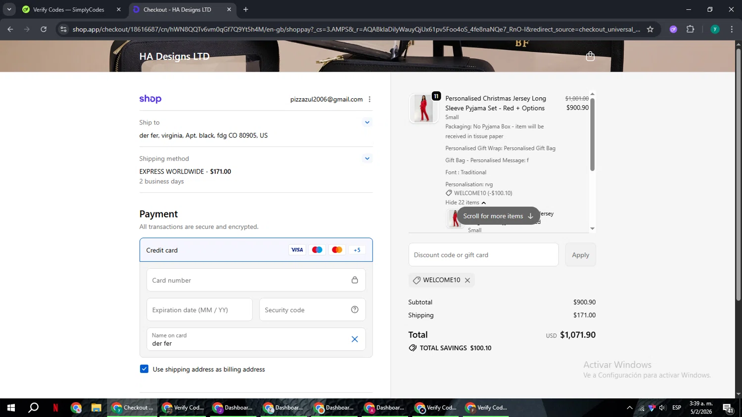 HA Designs checkout page showing HA Designs discount code box | Screenshot taken by SimplyCodes community member on Feb 5, 2026