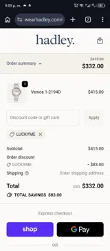 hadley coupon verification screenshot