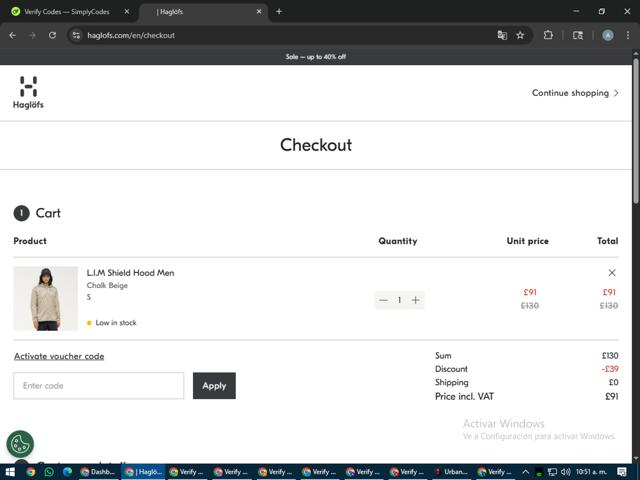 Haglöfs checkout page showing Haglöfs promo code box | Screenshot taken by SimplyCodes community member on Jul 31, 2025