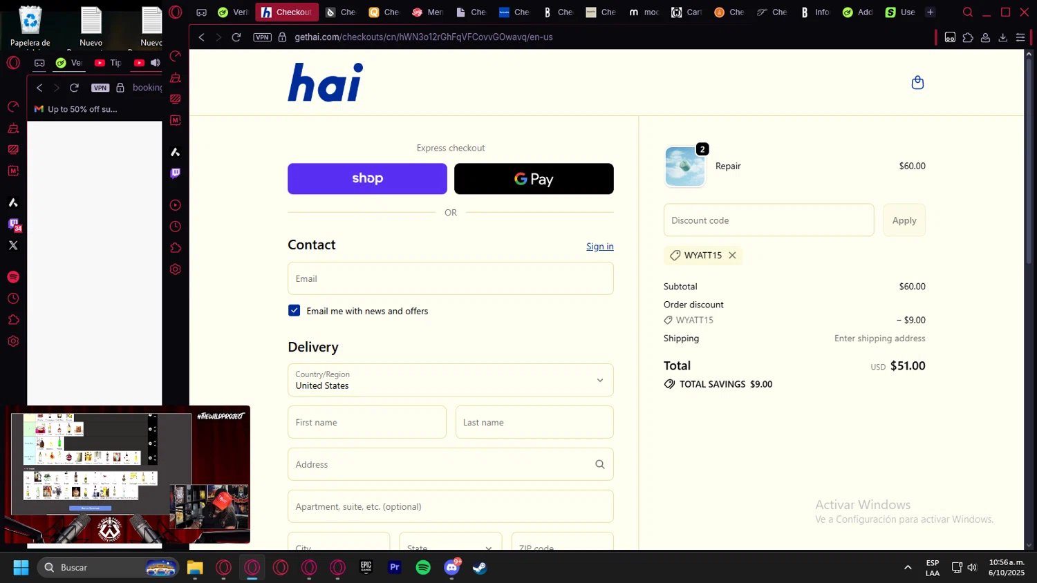 Hai promo code screenshot showing code WYATT15 applied at Hai checkout page. Uploaded by SimplyCodes community member leonardocamacho2 on Oct 6, 2025