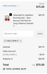 Welcome15 coupon verification screenshot