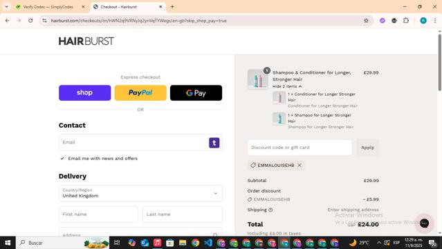 Hairburst checkout page showing Hairburst discount code box | Screenshot taken by SimplyCodes community member on Sep 11, 2025