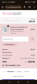 FIREWORK20 coupon verification screenshot