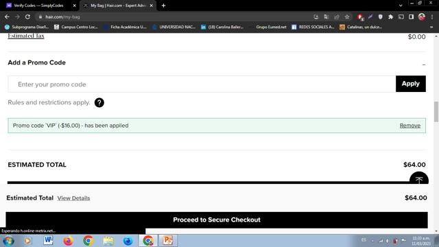 Hair.com checkout page showing Hair.com promo code box | Screenshot taken by SimplyCodes community member on Mar 11, 2023