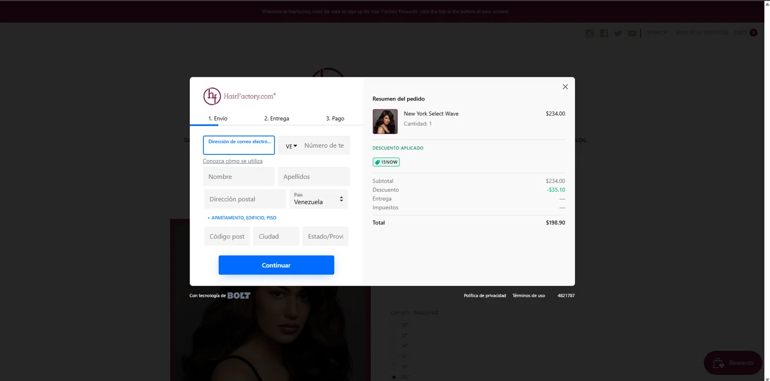Hair Factory checkout page showing Hair Factory promo code box | Screenshot taken by SimplyCodes community member on Feb 5, 2026