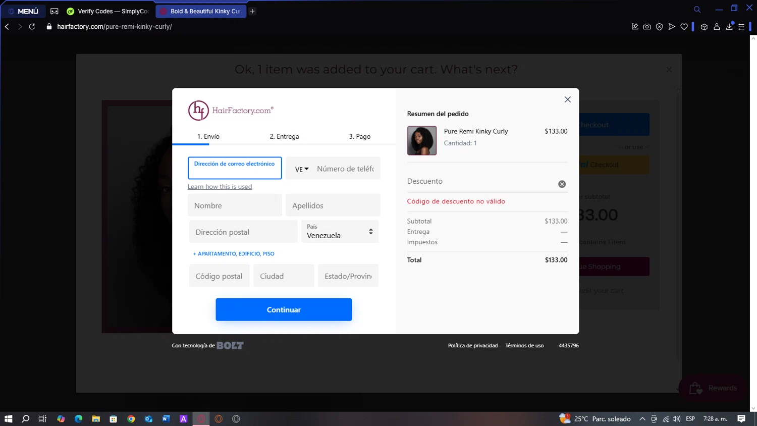 Hair Factory promo code screenshot showing code HEART applied at Hair Factory checkout page. Uploaded by SimplyCodes community member BATMANJA on Mar 13, 2025