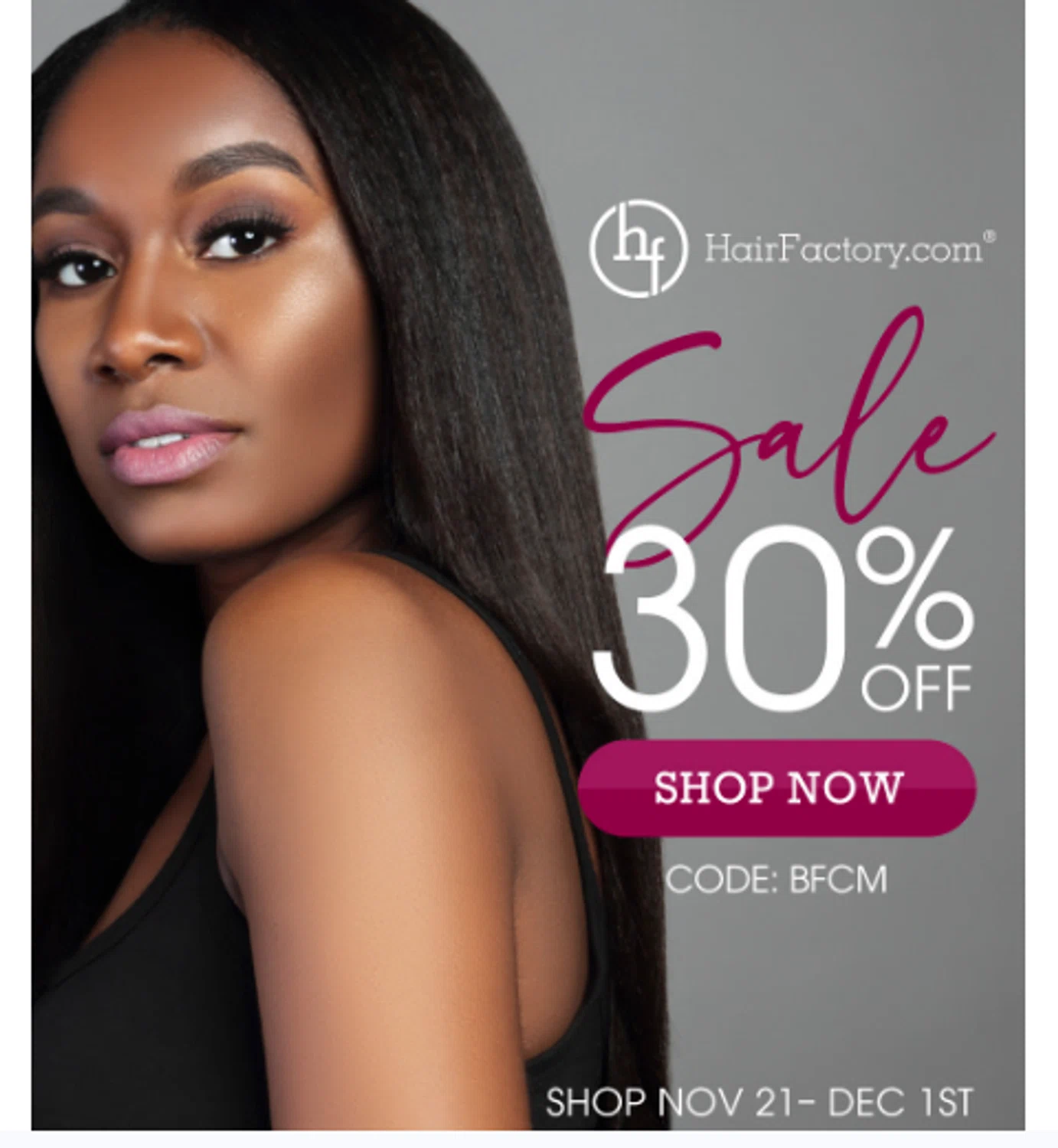 Hair Factory promo code screenshot showing code BFCM applied at Hair Factory checkout page. Uploaded by SimplyCodes community member diacelysduartesuarez on Nov 21, 2025