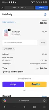 HAIR20 coupon verification screenshot