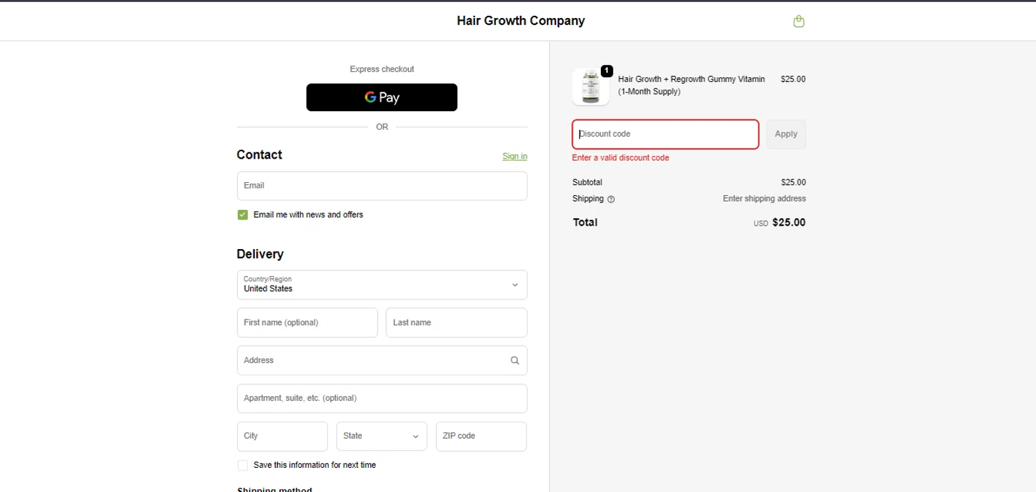 Hair Growth Co discount code screenshot showing code LONGHAIR applied at Hair Growth Co checkout page. Uploaded by SimplyCodes community member BonusCollector7885 on Dec 3, 2025