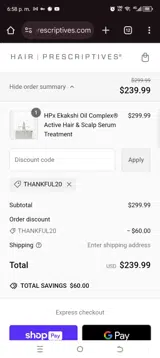 THANKFUL20 coupon verification screenshot