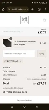 BETTERHAIR coupon verification screenshot
