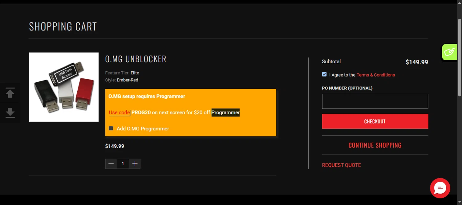 Hak5 discount code screenshot showing code PROG20 applied at Hak5 checkout page. Uploaded by SimplyCodes community member 111111 on May 4, 2025
