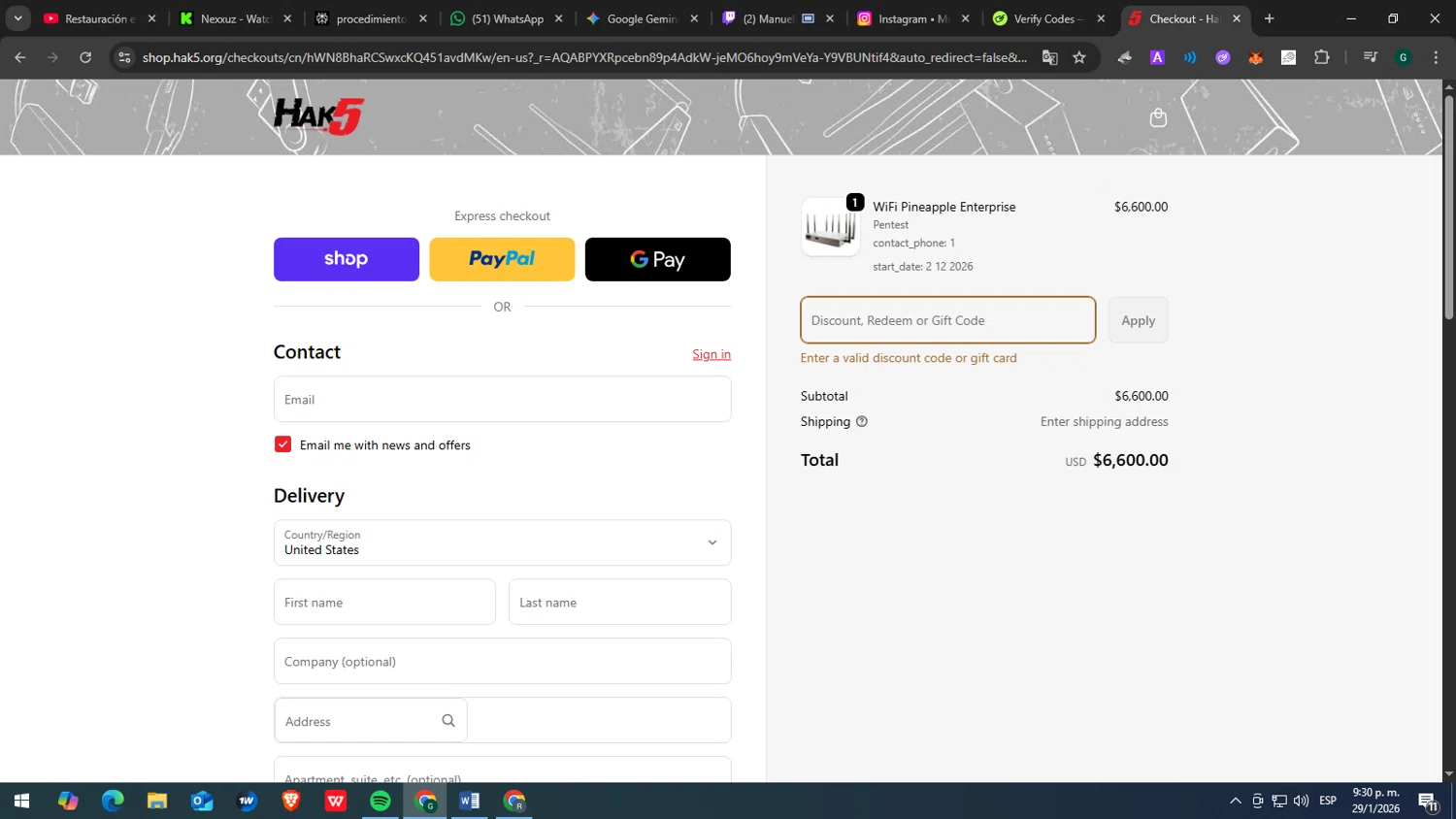 Hak5 promo code screenshot showing code HACK4TH applied at Hak5 checkout page. Uploaded by SimplyCodes community member GOJOSATURO on Jan 30, 2026