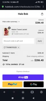 Thankyou20 coupon verification screenshot