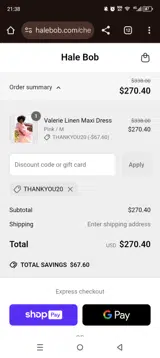 Thankyou20 coupon verification screenshot