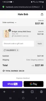 HALEBOB15 coupon verification screenshot