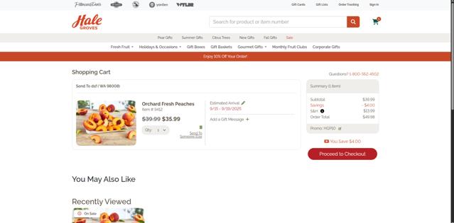Hale Groves checkout page showing Hale Groves promo code box | Screenshot taken by SimplyCodes community member on Sep 5, 2025