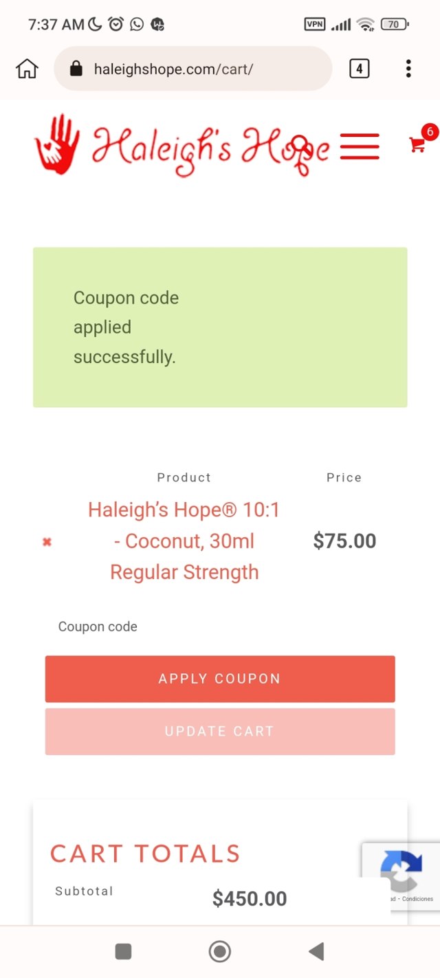 Haleigh's Hope checkout page showing Haleigh's Hope promo code box | Screenshot taken by SimplyCodes community member on May 2, 2023