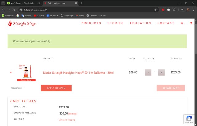 Haleigh's Hope checkout page showing Haleigh's Hope promo code box | Screenshot taken by SimplyCodes community member on Oct 9, 2024