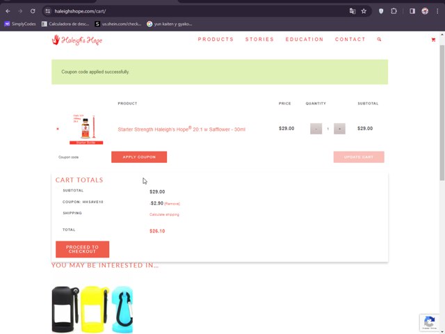 Haleigh's Hope checkout page showing Haleigh's Hope promo code box | Screenshot taken by SimplyCodes community member on Mar 25, 2024