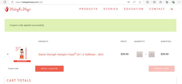 Haleigh's Hope checkout page showing Haleigh's Hope promo code box | Screenshot taken by SimplyCodes community member on Sep 7, 2024