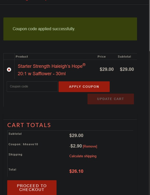 Haleigh's Hope checkout page showing Haleigh's Hope promo code box | Screenshot taken by SimplyCodes community member on Apr 6, 2025