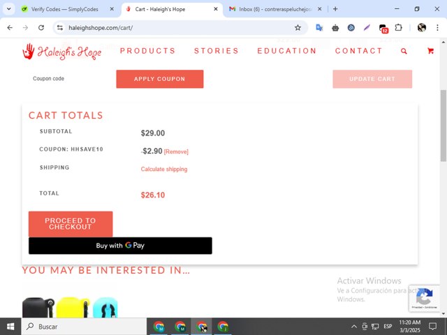Haleigh's Hope checkout page showing Haleigh's Hope promo code box | Screenshot taken by SimplyCodes community member on Mar 3, 2025