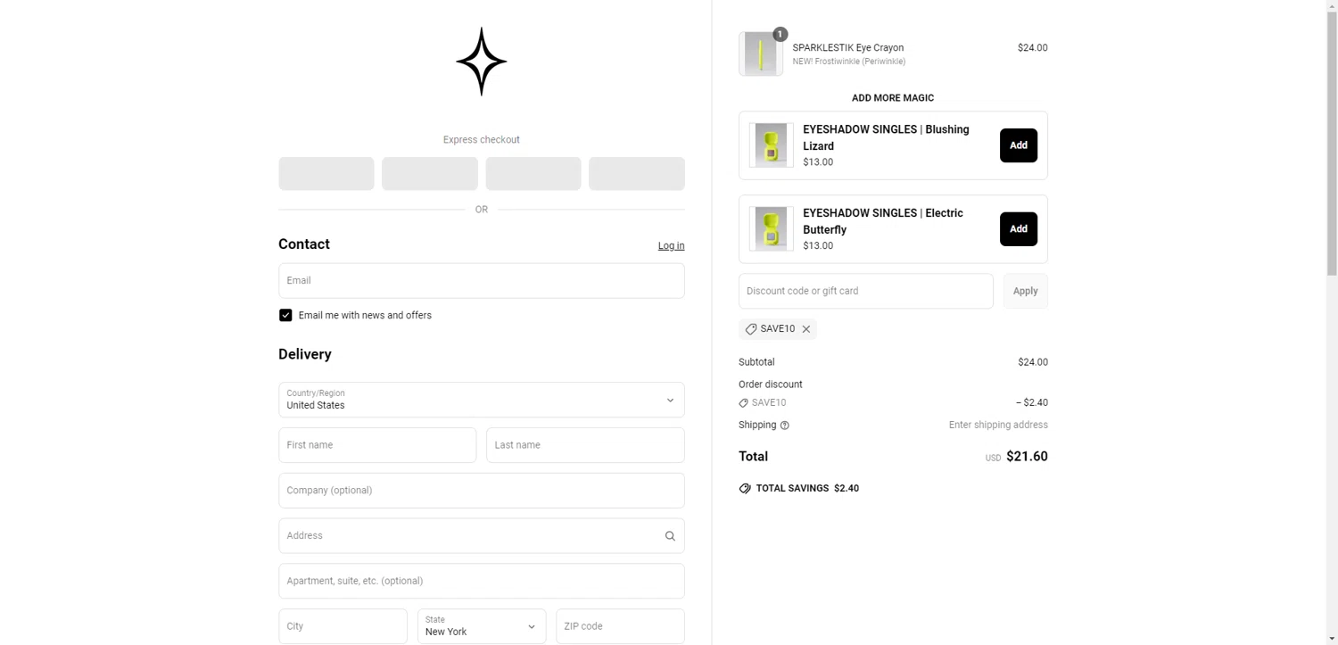 Half Magic coupon code screenshot showing code SAVE10 applied at Half Magic checkout page. Uploaded by SimplyCodes community member PennyRanger8219 on May 4, 2025