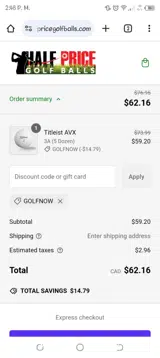 Half Price Golf Ball coupon verification screenshot