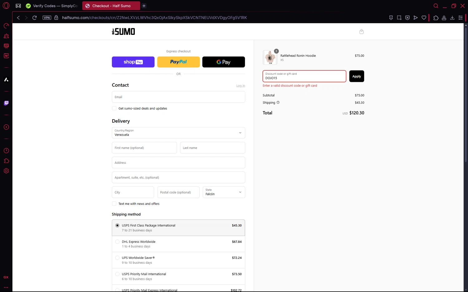 Half Sumo discount code screenshot showing code DOJO15 applied at Half Sumo checkout page. Uploaded by SimplyCodes community member frijolito on Jun 18, 2025