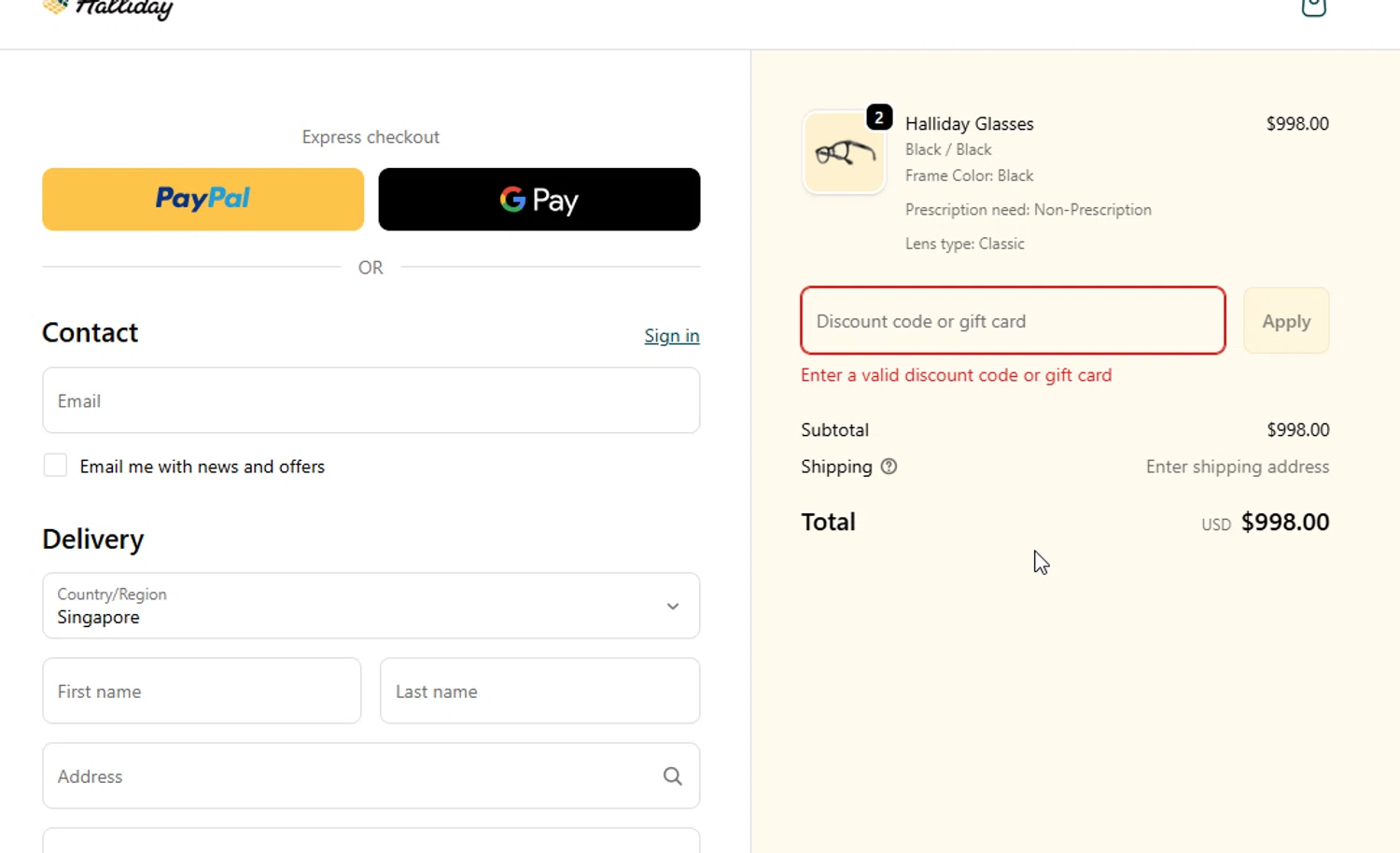 Halliday promo code screenshot showing code Halliday5 applied at Halliday checkout page. Uploaded by SimplyCodes community member BudgetGuardian5712 on Jan 2, 2026