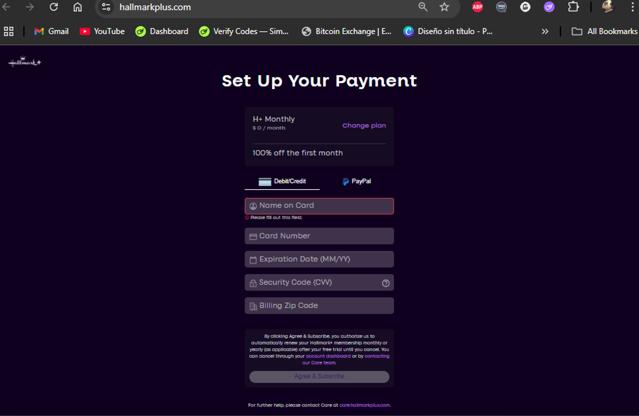 Hallmark+ checkout page showing Hallmark+ promo code box | Screenshot taken by SimplyCodes community member on Jul 13, 2025