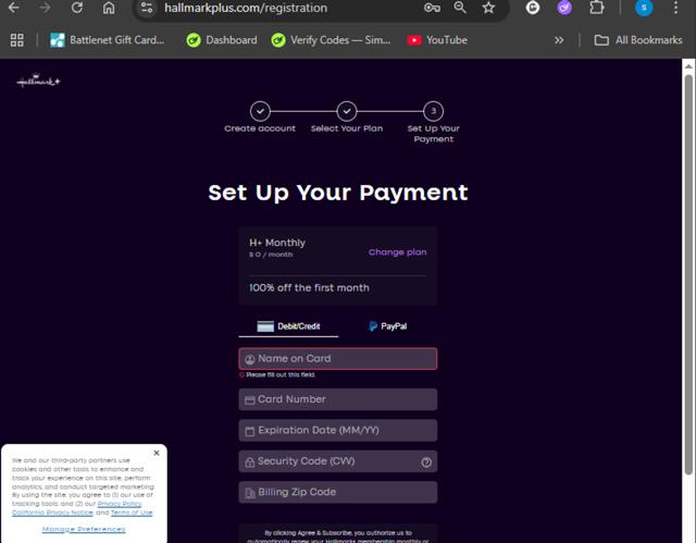 Hallmark+ checkout page showing Hallmark+ promo code box | Screenshot taken by SimplyCodes community member on Aug 10, 2025