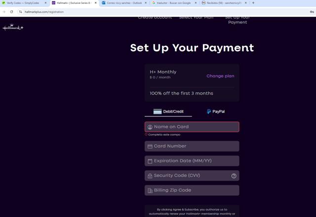 Hallmark+ checkout page showing Hallmark+ promo code box | Screenshot taken by SimplyCodes community member on Aug 4, 2025