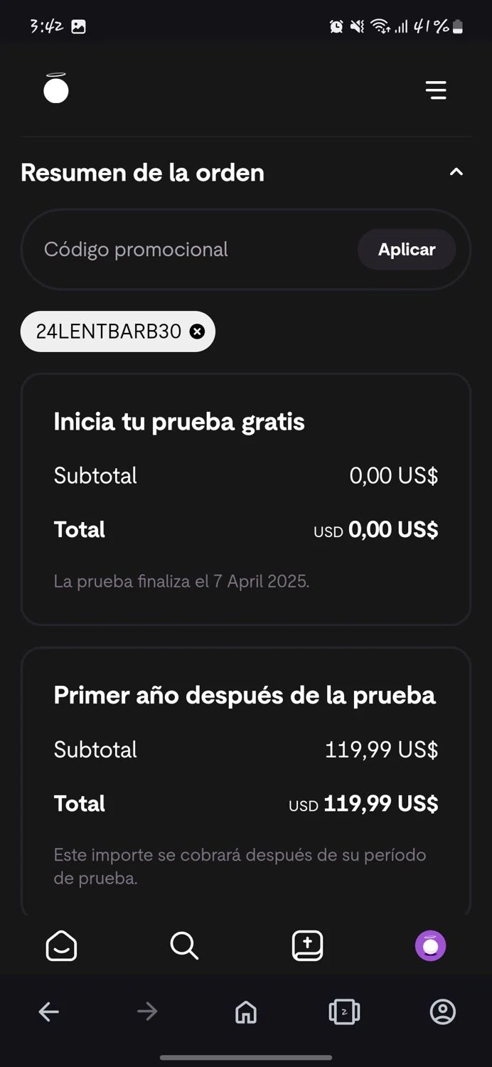 Hallow App promo code screenshot showing code 24LENTBARB30 applied at Hallow App checkout page. Uploaded by SimplyCodes community member Charly2607 on Mar 8, 2025