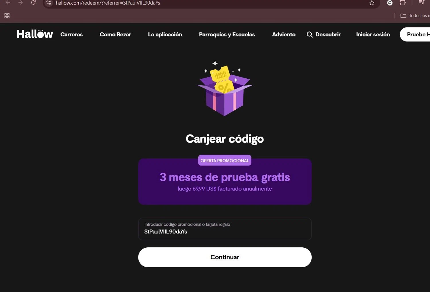 Hallow App promo code screenshot showing code StPaulVIIL90daYs applied at Hallow App checkout page. Uploaded by SimplyCodes community member Milaya on Aug 20, 2025