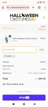 sorry coupon verification screenshot